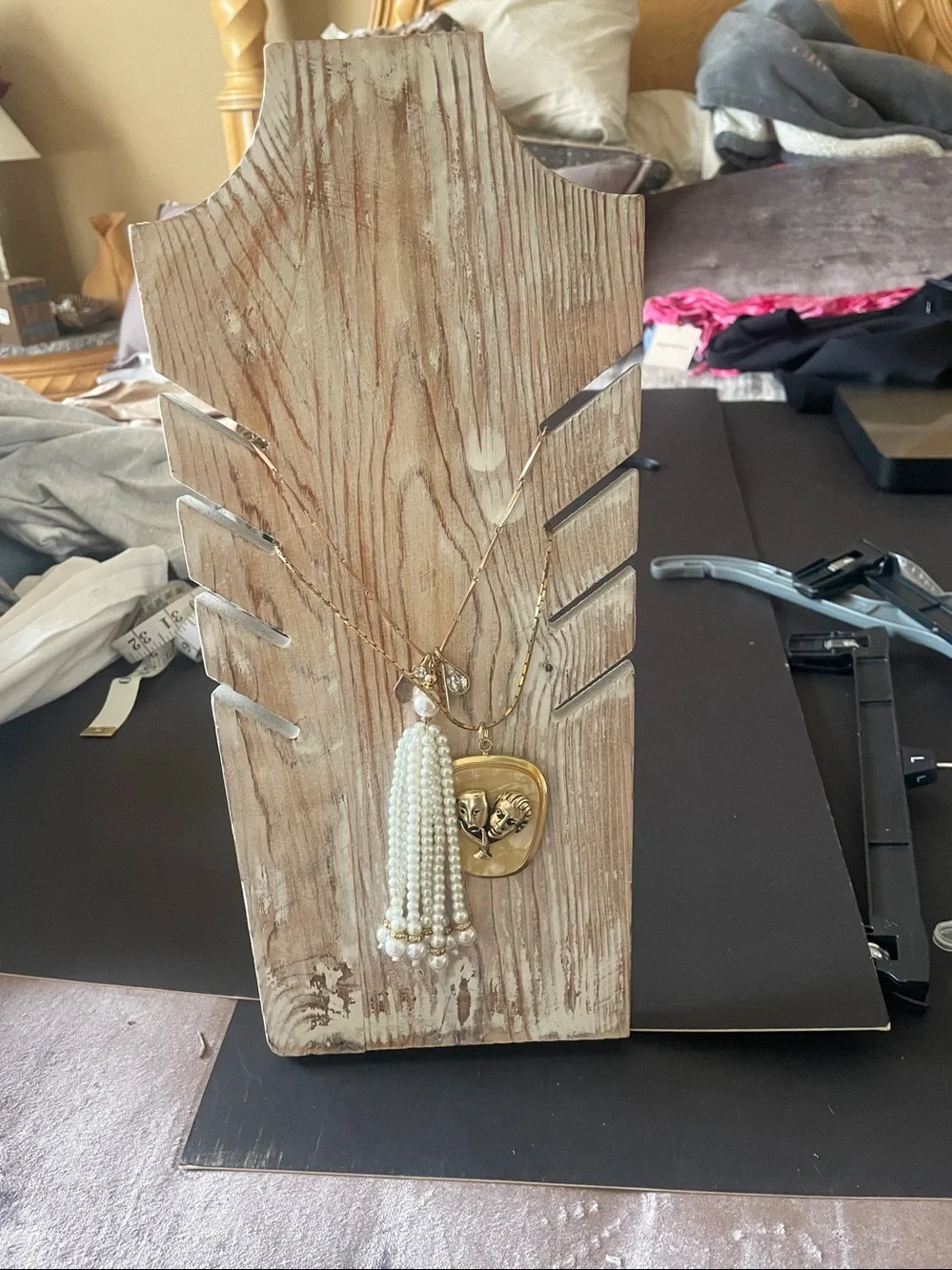 Wooden necklace holder